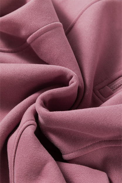 Solid Zipped Neck Drop Shoulder Sweatshirt