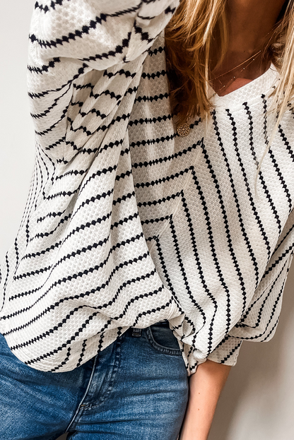 Stripe V-Neck Long Sleeve Top