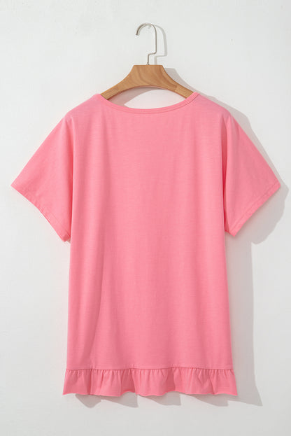Solid Frilled Hem Short Sleeve T-Shirt