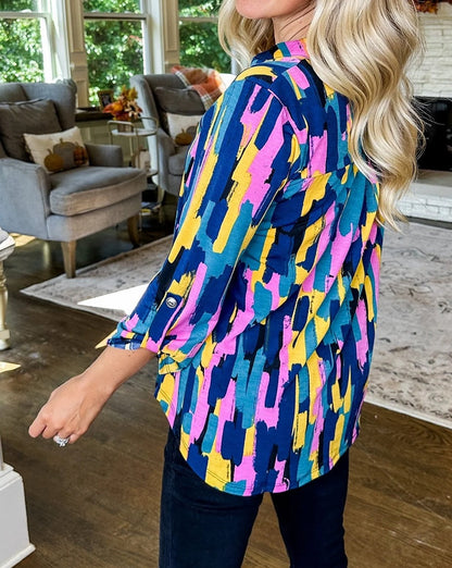 Abstract 3/4 Sleeve Blouse Plus Size