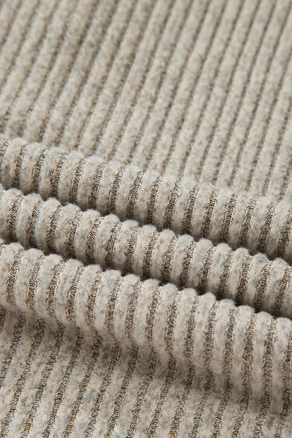 Solid Ribbed Knit Drop Shoulder Henley Top