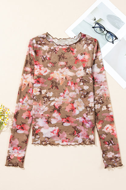 Floral Sheer Mesh Long Sleeve Top