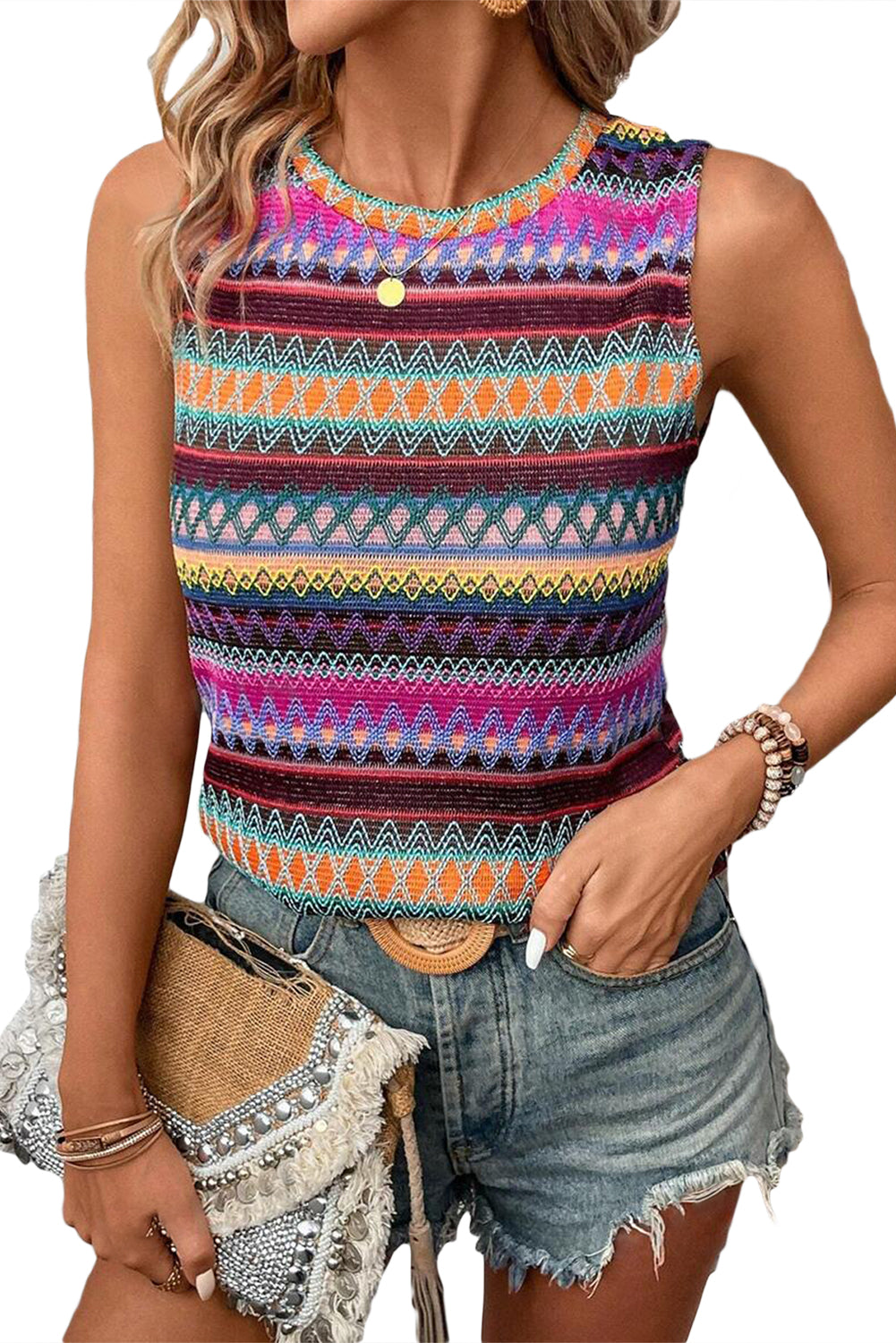 Boho Wavy Stripe Sleeveless Top