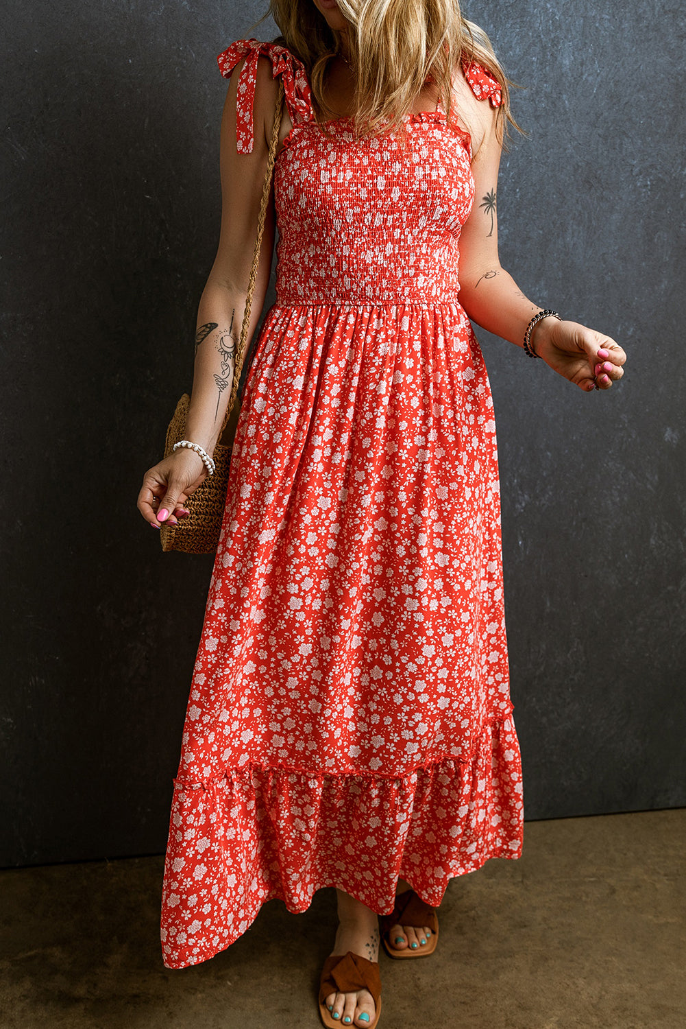 Floral Smocked Bodice Maxi Dress