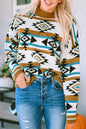 Aztec Stripe Ribbed Trim Sweater