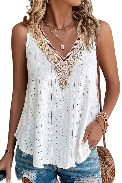 Eyelet Lace Trim V-Neck Tank Top