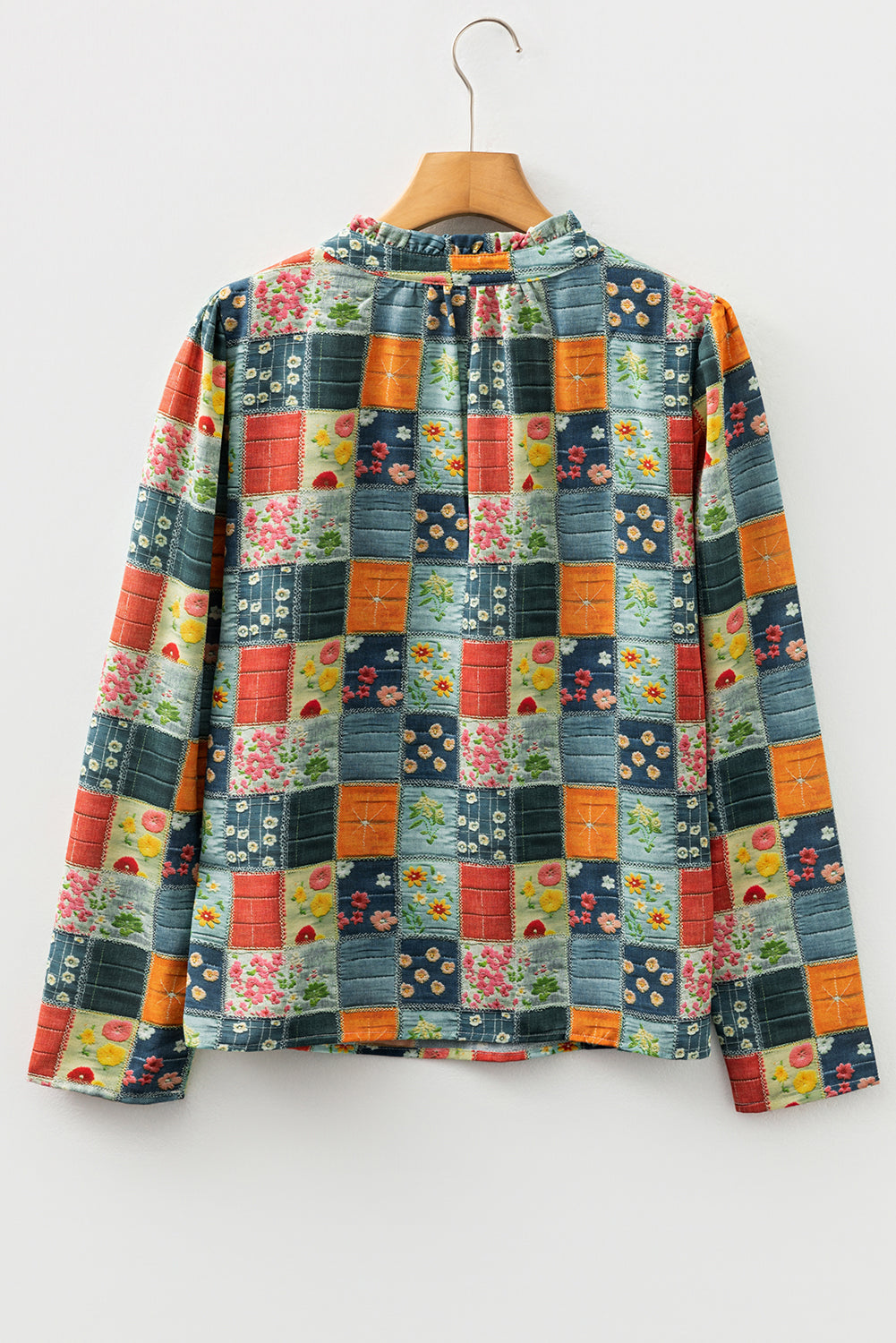 Floral Half Placket Collared V-Neck Blouse