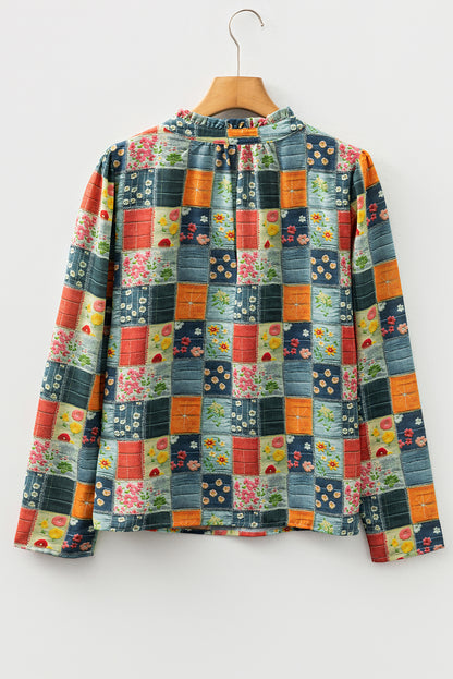 Floral Half Placket Collared V-Neck Blouse