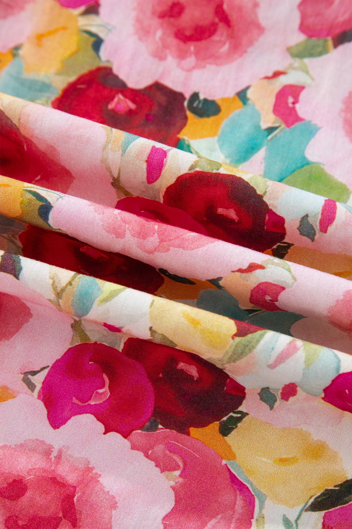 Floral Frilled V-Neck Short Puff Sleeve Blouse