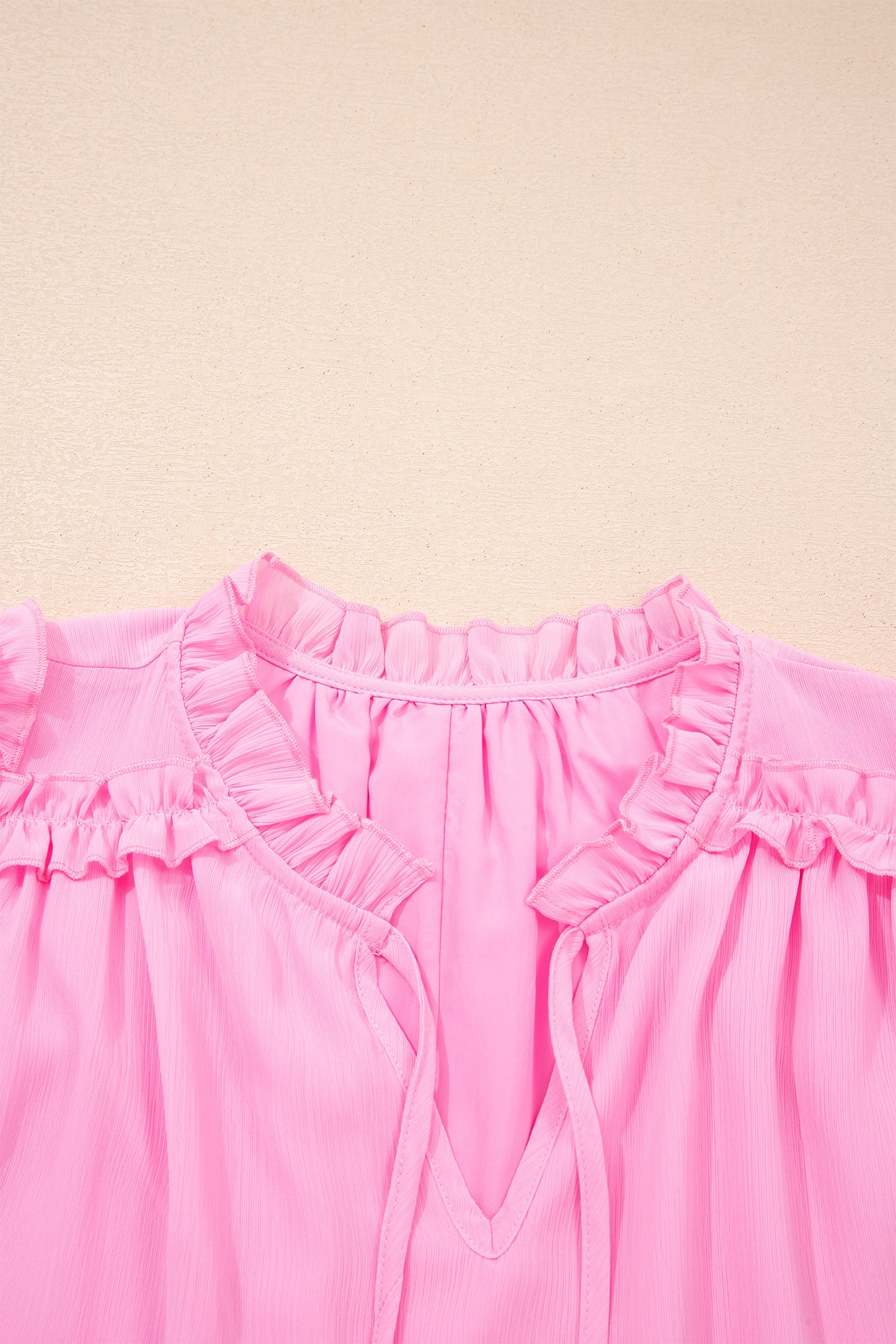 Plus Size Solid Ruffle Tassel Tie V-Neck Blouse