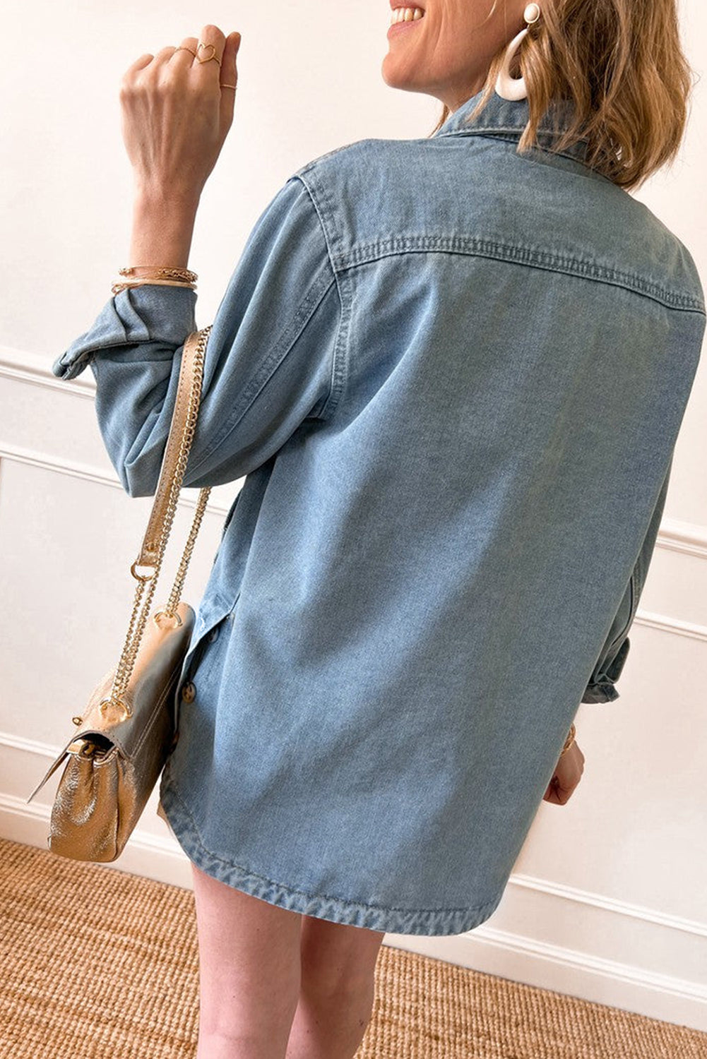 Denim Buttoned Pocketed Jacket