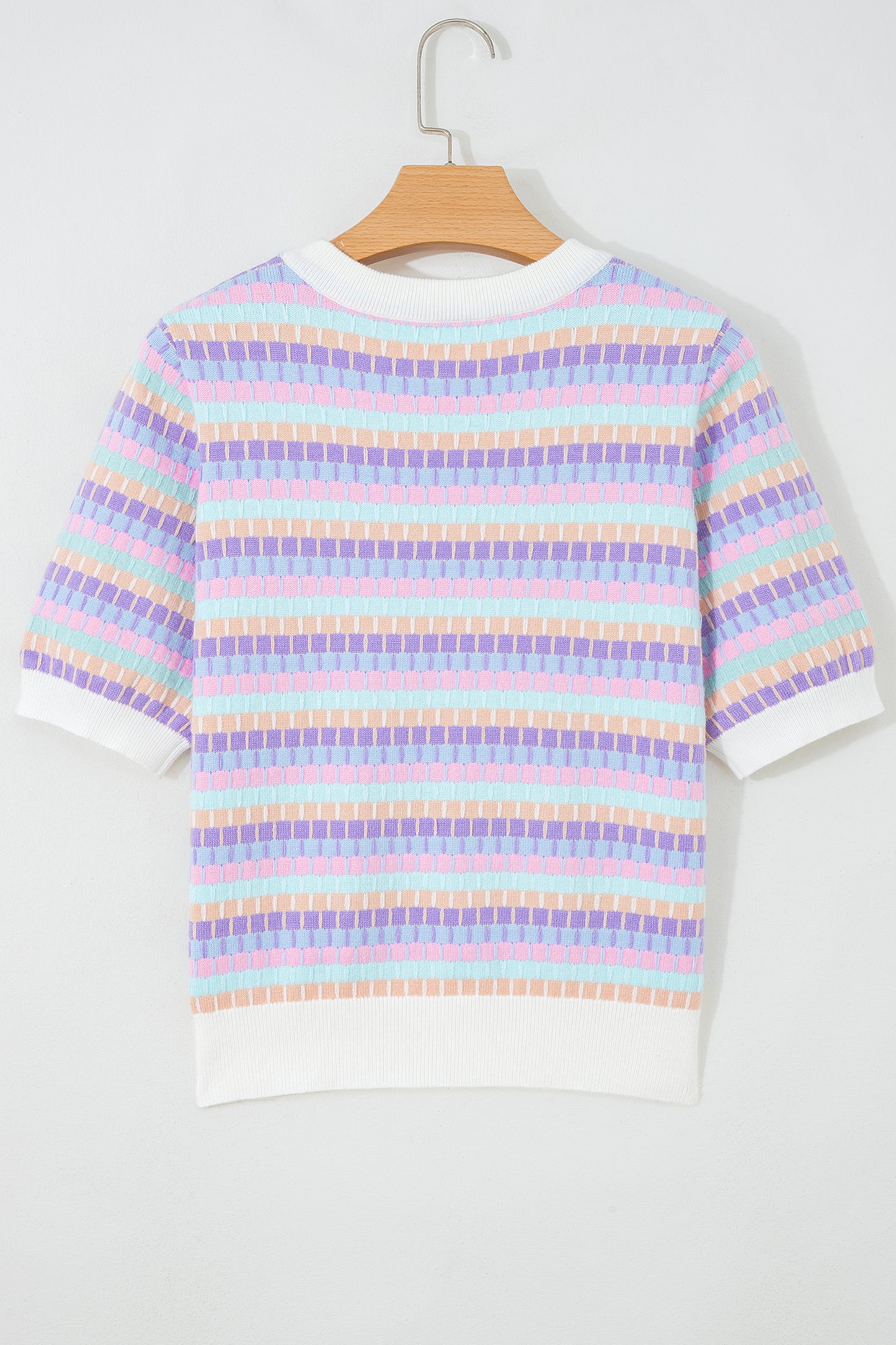 Abstract Stripe Short Sleeve Sweater Knit Top