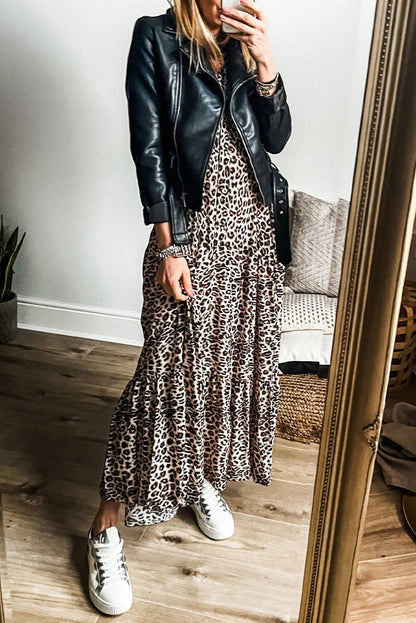 Leopard Wide Sleeve Maxi Dress