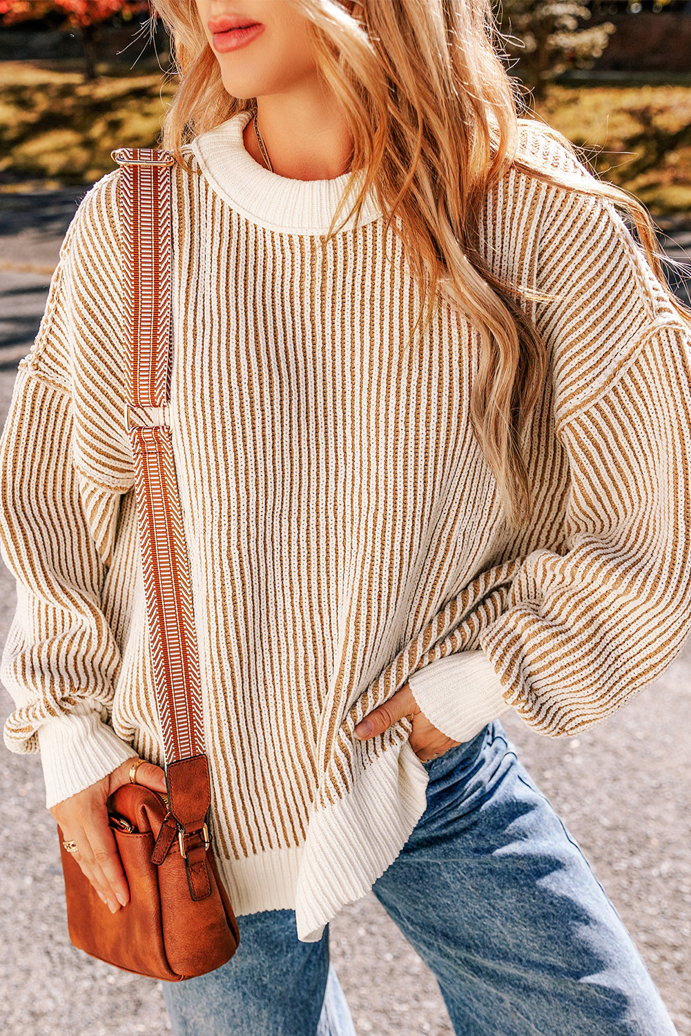 Stripe Contrast Trim Sweater