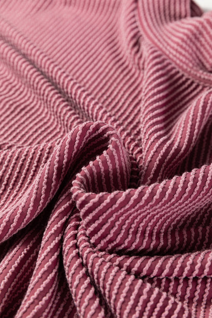 Corded Knit Mock Neck Tee and Pant Set