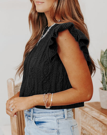 Cable Knit Ruffle Sleeve Top