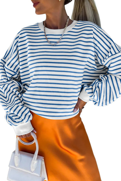 Stripe Drop Shoulder Crewneck Sweatshirt