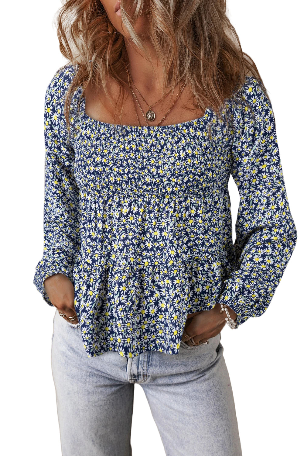 Boho Floral Square Neck Blouse