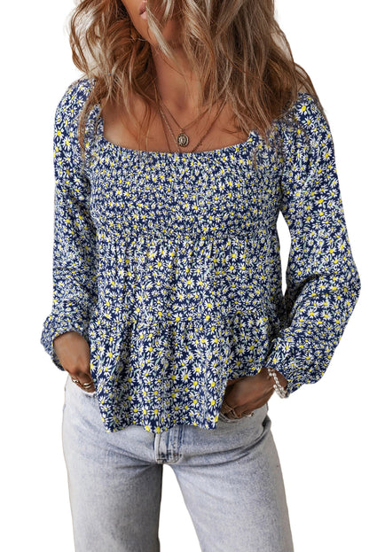 Boho Floral Square Neck Blouse