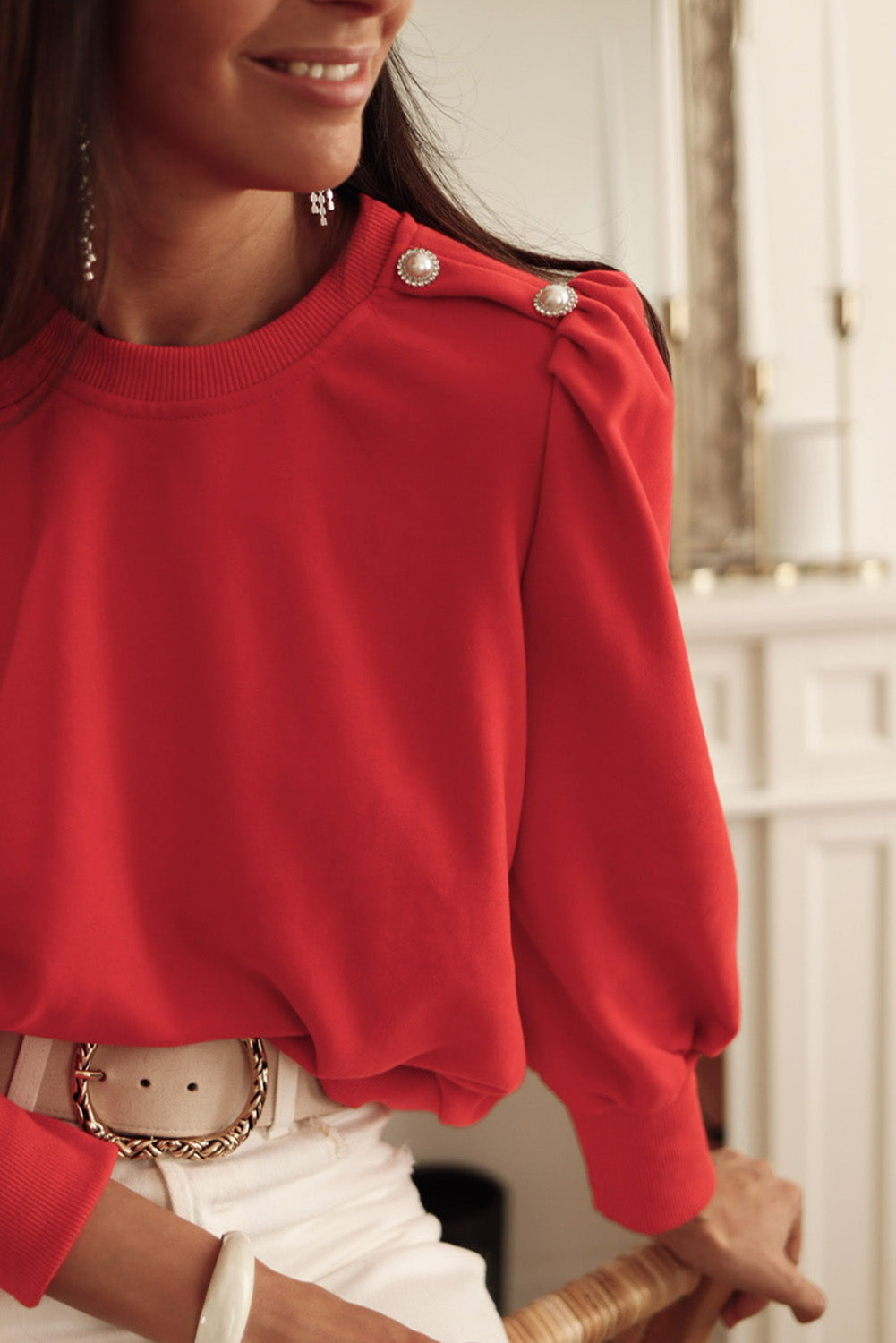 Button Shoulder Long Sleeve Top