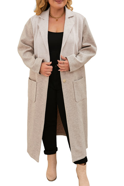 Plus Size Colorblock Lapel Collar Long Coat