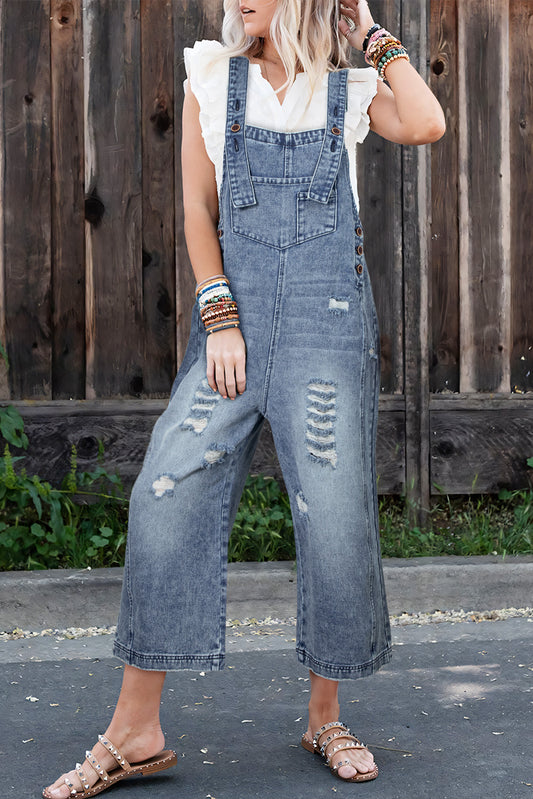 Denim Distressed Bib Pocket Overall