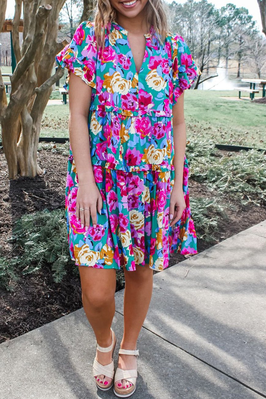 Floral Ruffle Tiered Short Dress