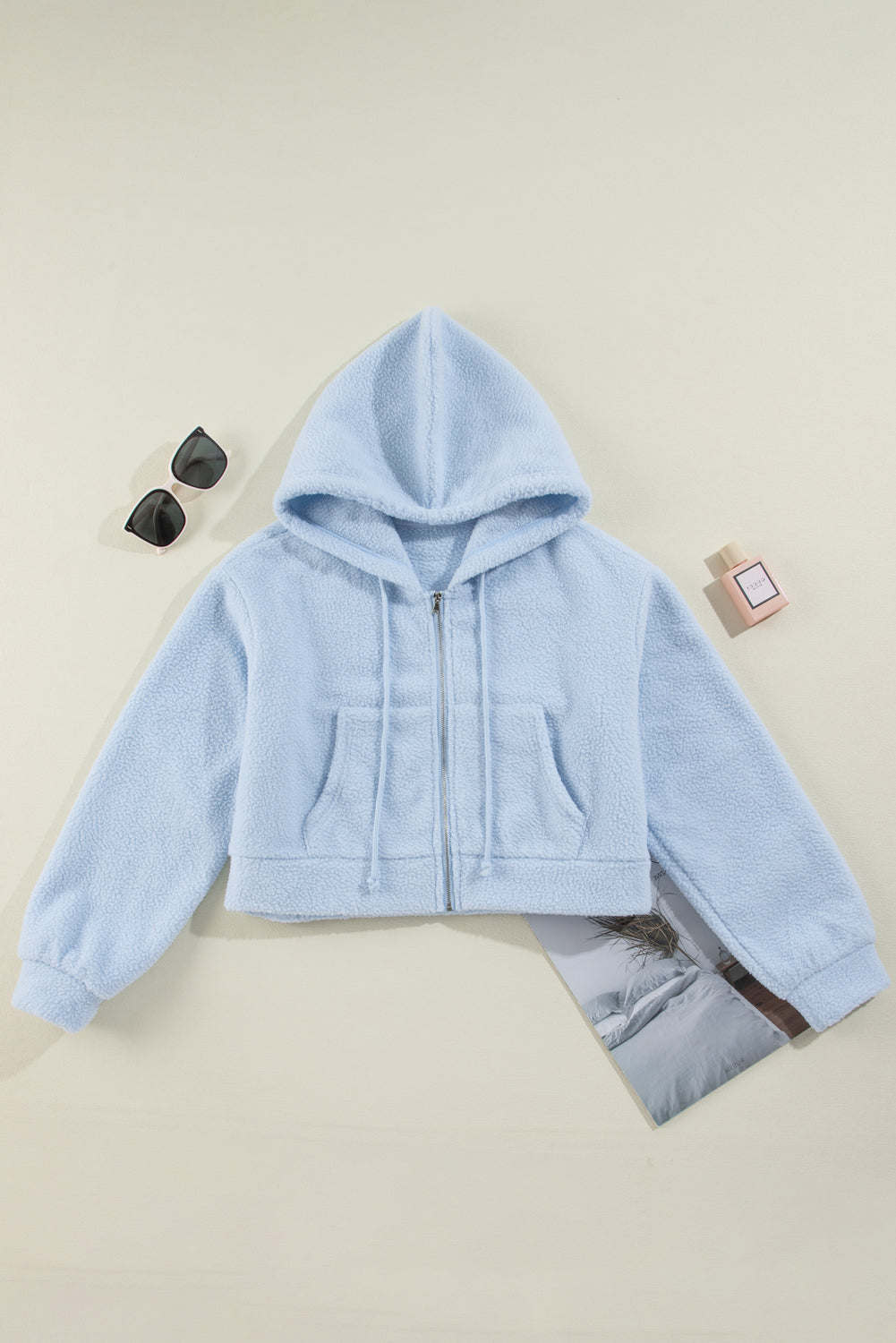 Sherpa Cropped Zip Up Hoodie