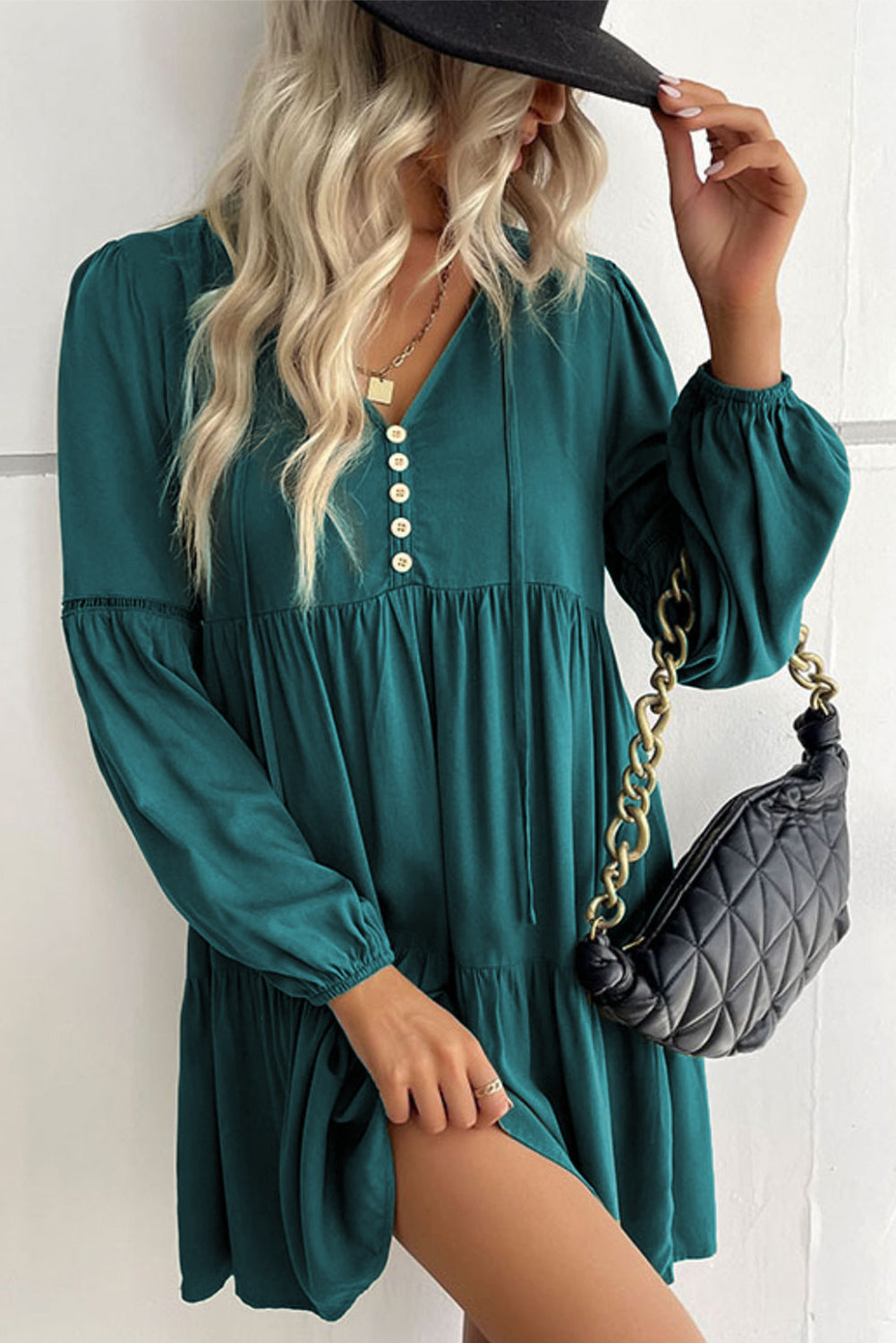 Ruffle Tiered Puff Sleeve Dress