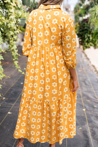 Floral 3/4 Sleeve Maxi Dress