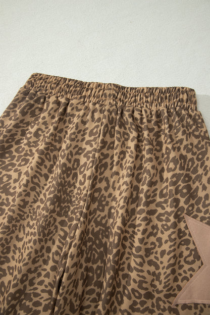 Leopard Star Patch Drawstring Jogger Pants