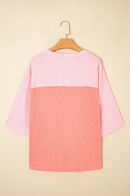 Flower Patch Exposed Seam 3/4 Sleeve T-Shirt
