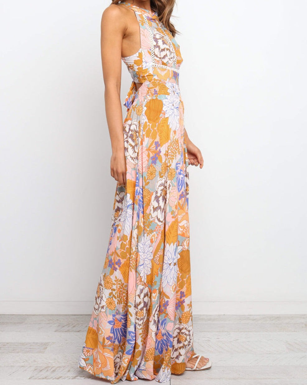 Floral Backless Sleeveless Maxi Dress