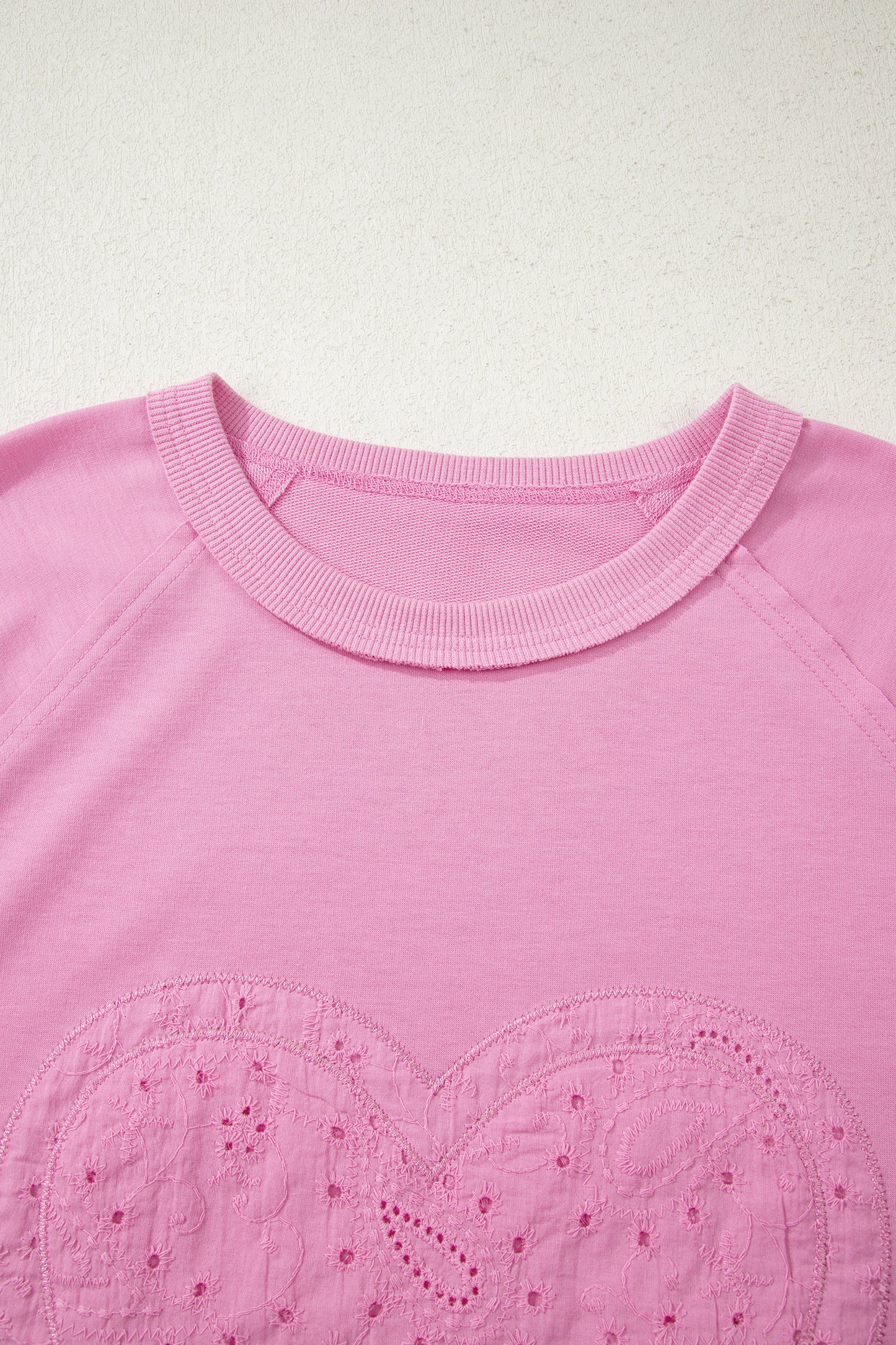 Heart Embroidered Eyelet Patchwork Long Sleeve Top