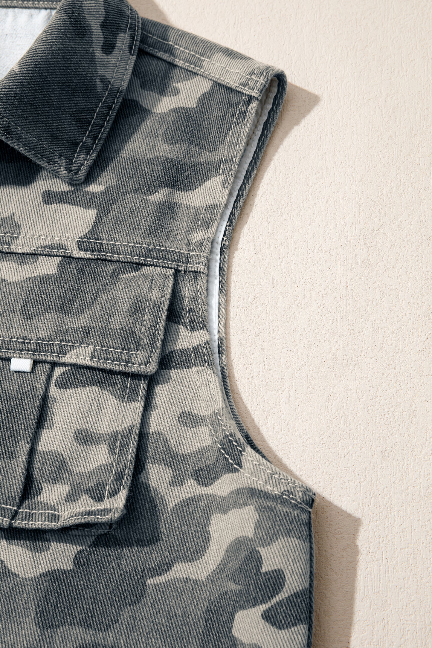 Camo Denim Cargo Pocket Buttoned Vest