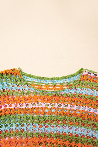 Stripe Open-Knit Beach Cover-Up Sweater