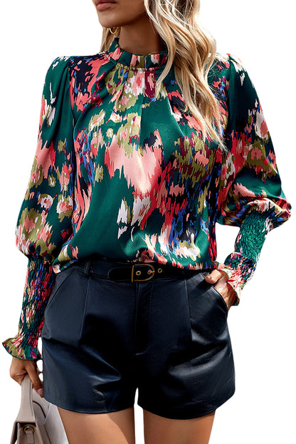 Abstract Frilled Bishop Sleeve Blouse