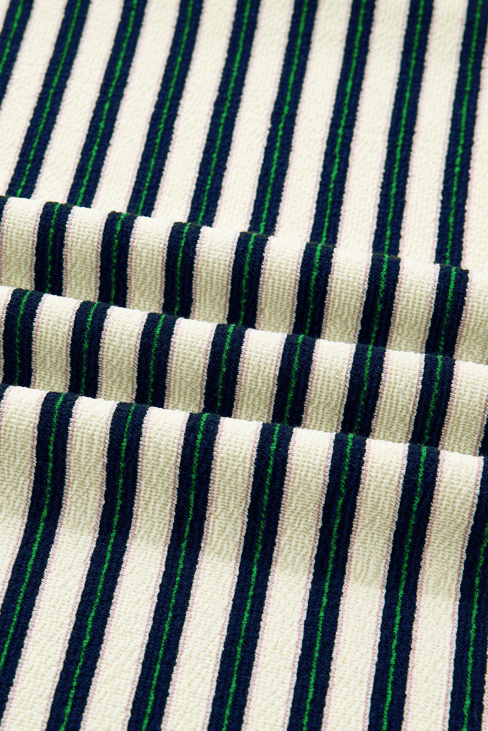 Stripe Contrast Trim Collared Zip Long Sleeve Top