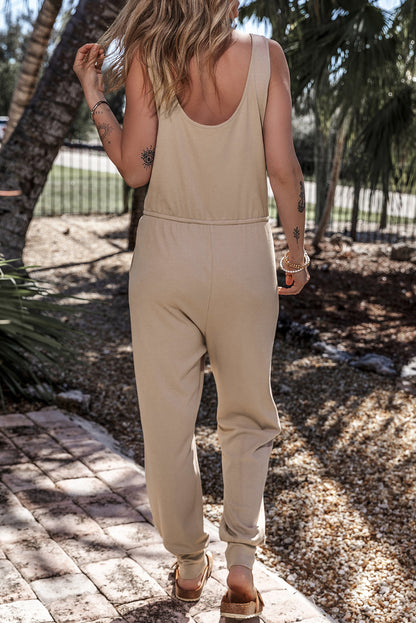 Notched Neck Sleeveless Jogger Jumpsuit