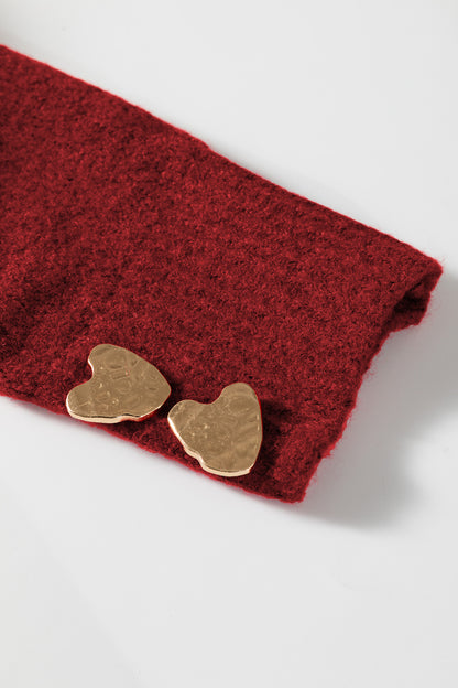 Heart Metal Button V-Neck Knit Cardigan