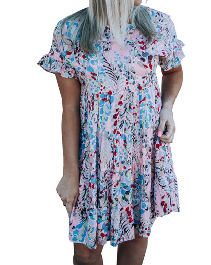 Floral Short Sleeve Tiered Dress