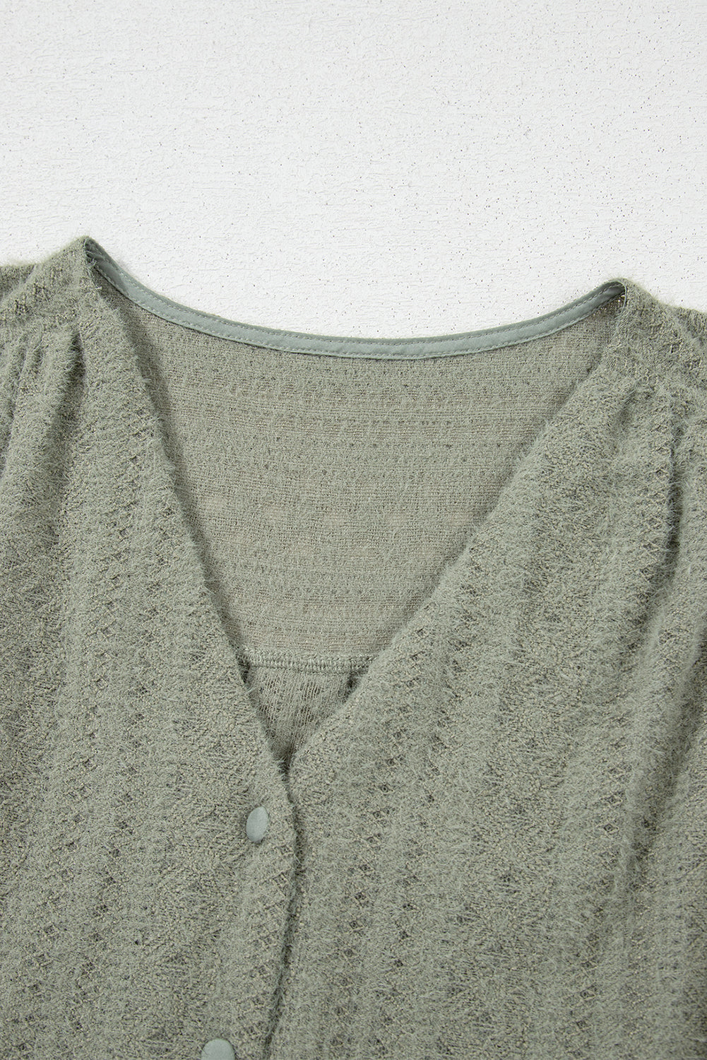 Lace Textured Flutter Sleeve Buttoned V-Neck Shirt