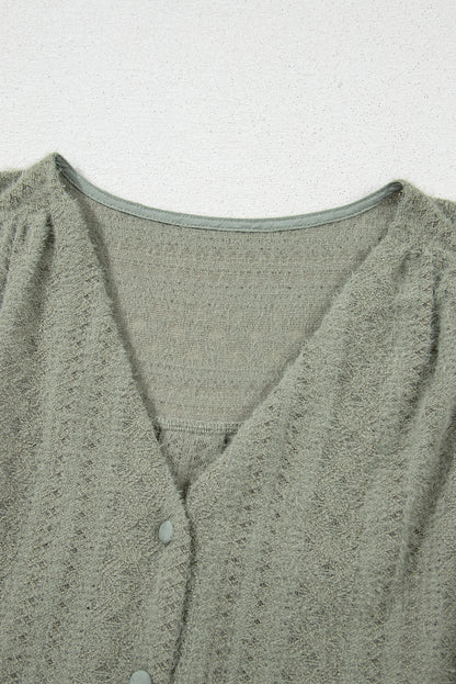 Lace Textured Flutter Sleeve Buttoned V-Neck Shirt