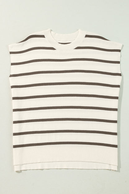 Stripe Side Slit Short Sleeve Sweater Tee