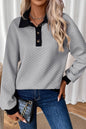 Colorblock Quilted Texture Collared Sweatshirt