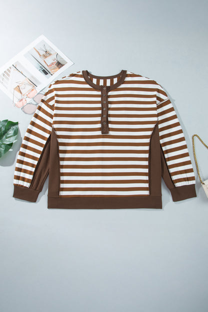 Plus Size Stripe Colorblock Exposed Seam Sweatshirt
