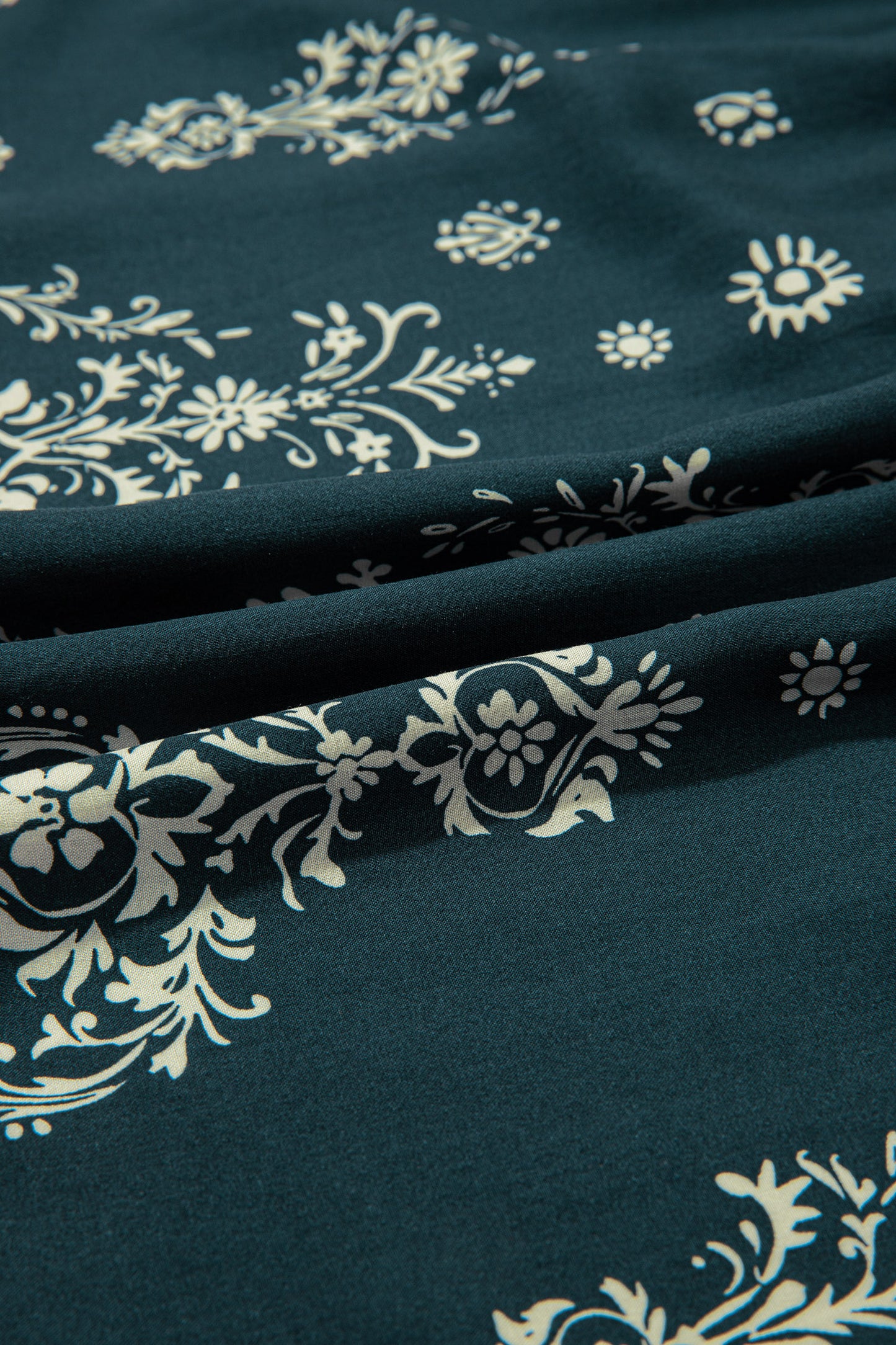 Boho Floral Lettuce Trim 3/4 Sleeve Mini Dress