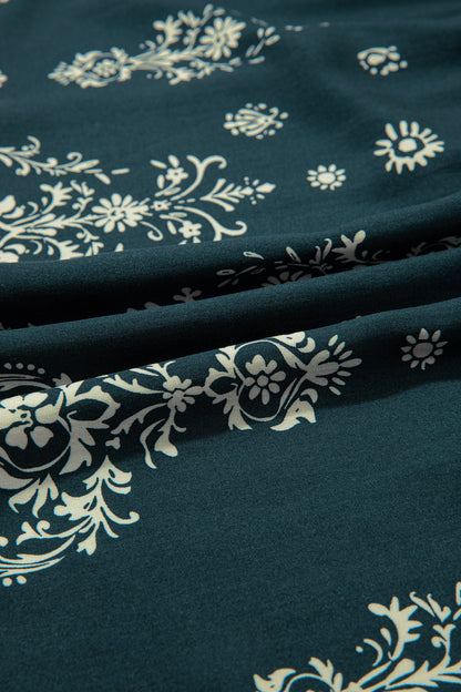 Boho Floral Lettuce Trim 3/4 Sleeve Mini Dress