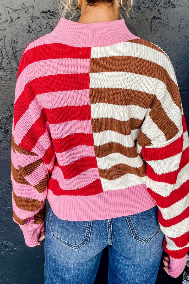 Stripe Colorblock High Neck Sweater