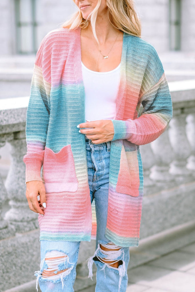 Gradient Ribbed Open Front Cardigan